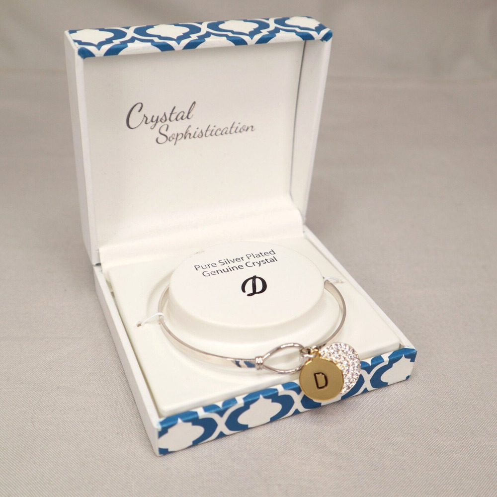 Letter "D" Silver Plated Bracelet Charm Crystal Sophistication Genuine Crystal